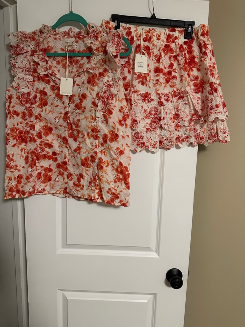 Floral Ruffle 2 piece set in Orange and Cream
